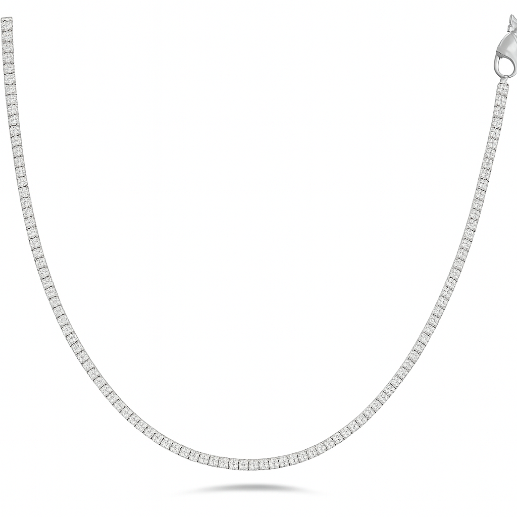 1.99ct SI 14K White Gold Round Natural Diamond Tennis Necklace 14+2"