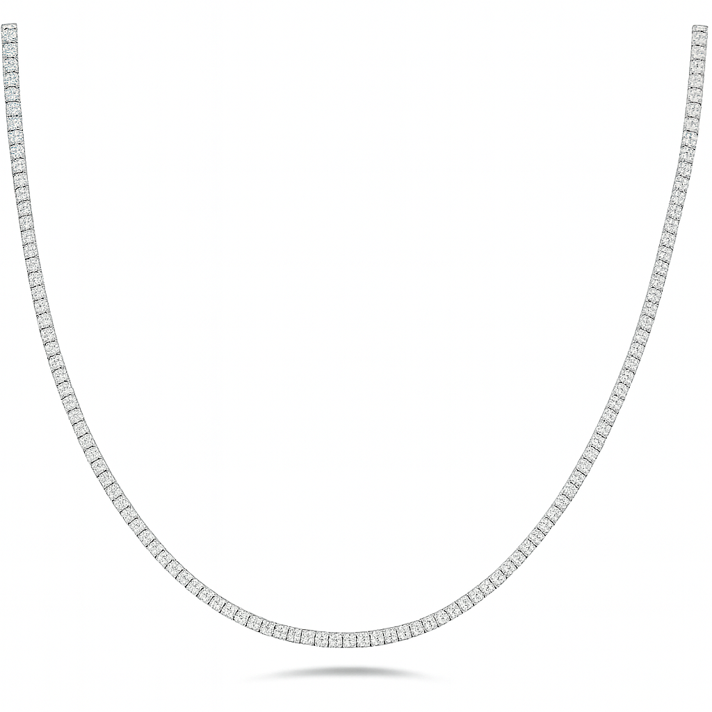 6.93ct 14K White Gold Natural Diamond Tennis Necklace 16"