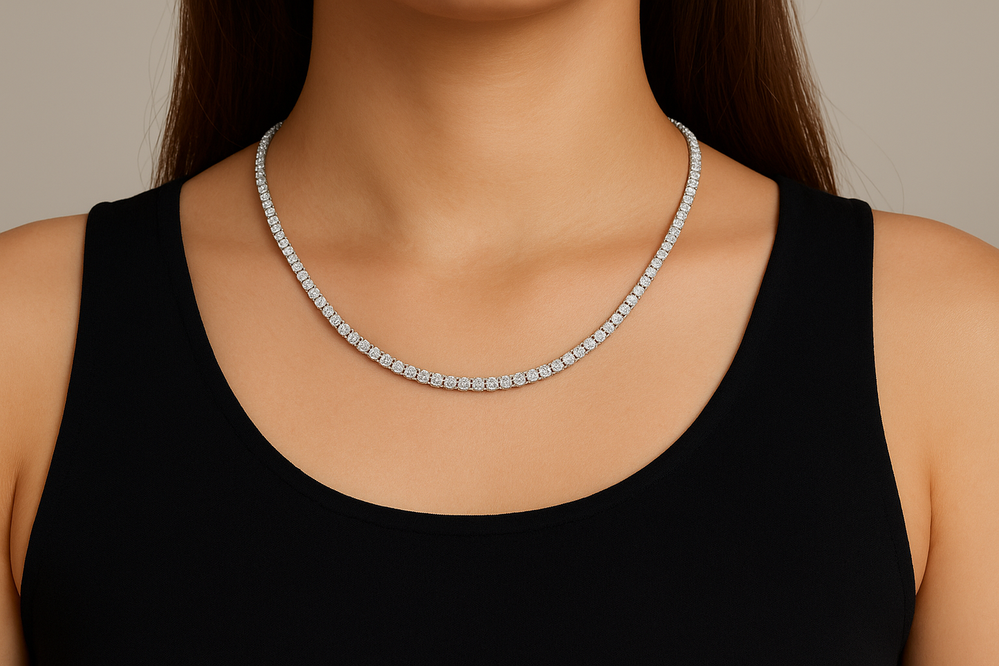 1.99ct SI 14K White Gold Round Natural Diamond Tennis Necklace 14+2"