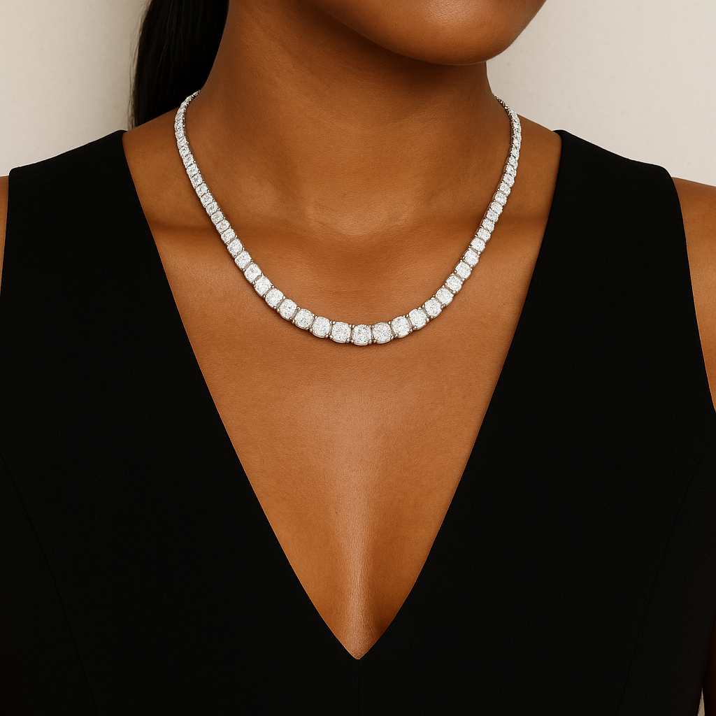 9.5ct 14K White Gold Lab Grown Diamond Tennis Necklace 16"