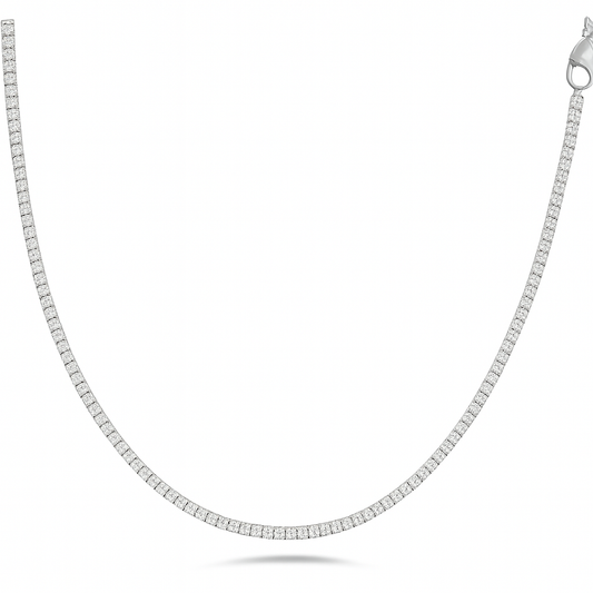 1.99ct SI 14K White Gold Round Natural Diamond Tennis Necklace 14+2"