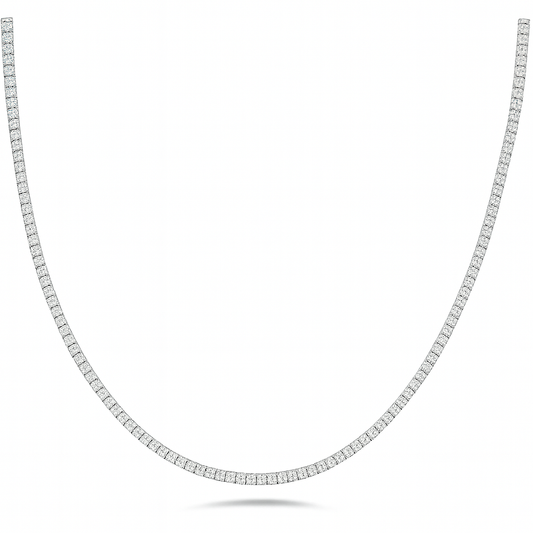 6.93ct 14K White Gold Natural Diamond Tennis Necklace 16"