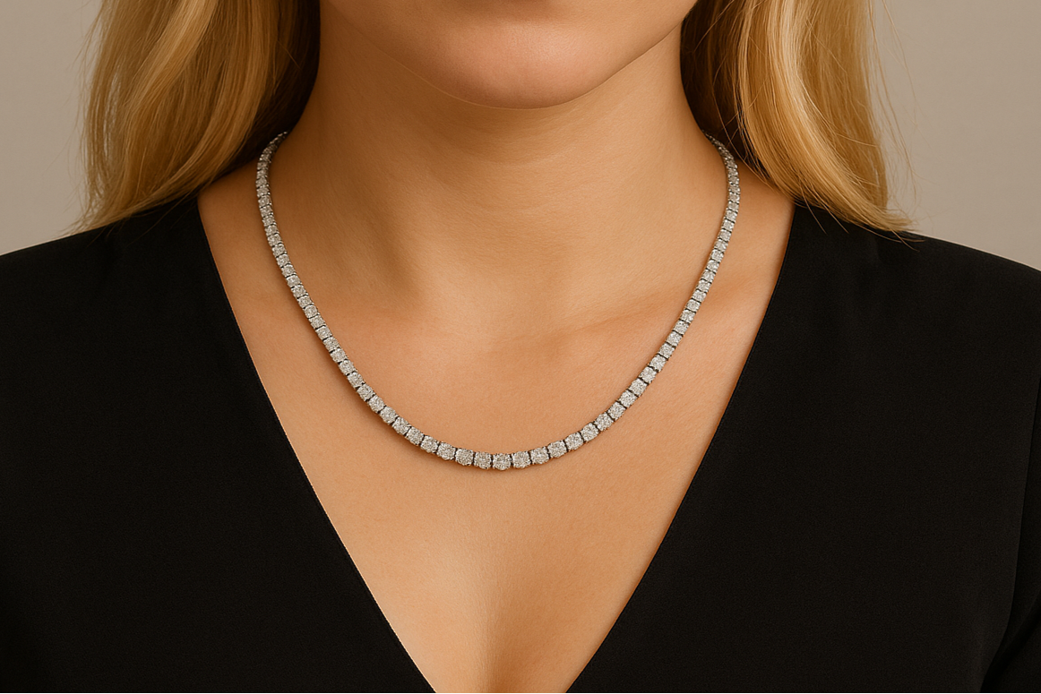 6.93ct 14K White Gold Natural Diamond Tennis Necklace 16"